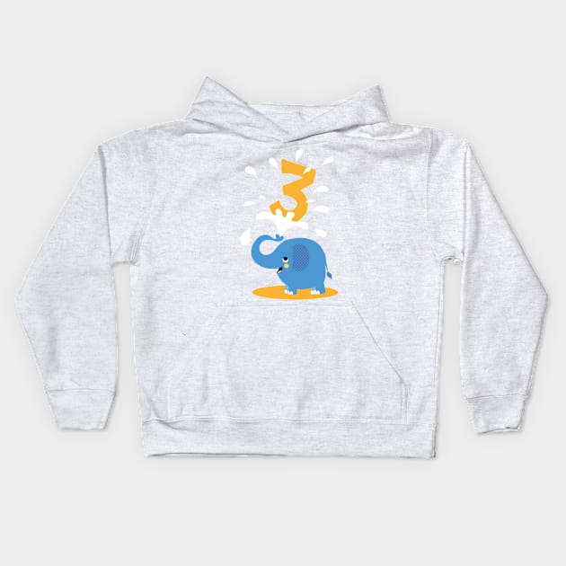 Turning 3 Happy Elephant Birthday Design Kids Hoodie by katelein